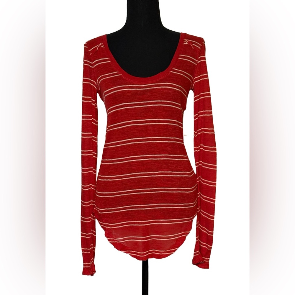 🍒 Free People We The Free Red Striped Scoop Neck Top | NWT Sz S 🌸